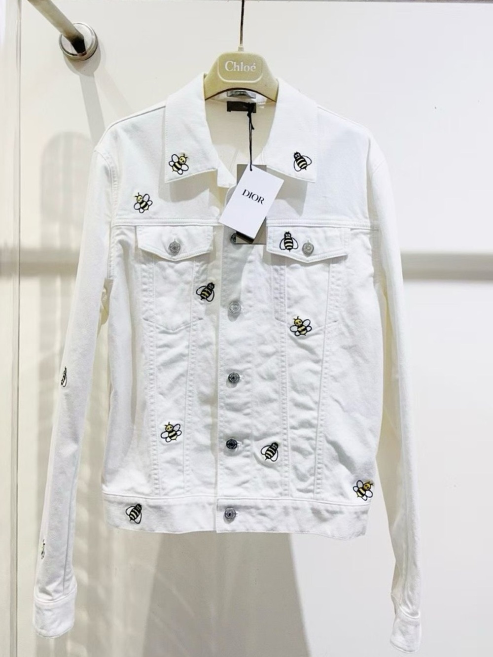🚩steal Dior White Denim Jacket with Embroidered Bees